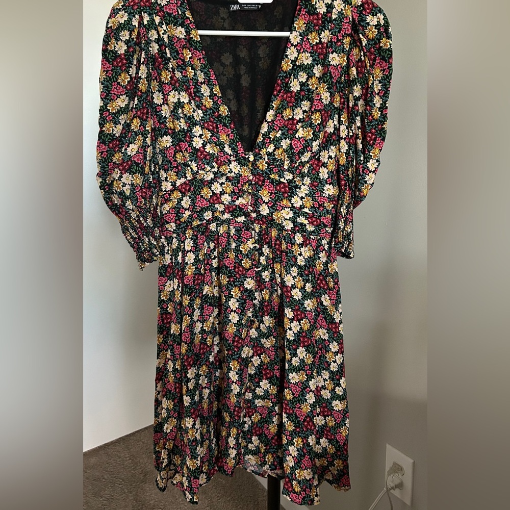 Zara Floral V-Neck Mini Dress